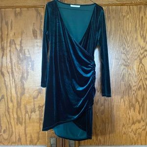 HALCYEEN Long Sleeve Velvet Dress Wrap Ruched V Neck Bodycon Cocktail Dress